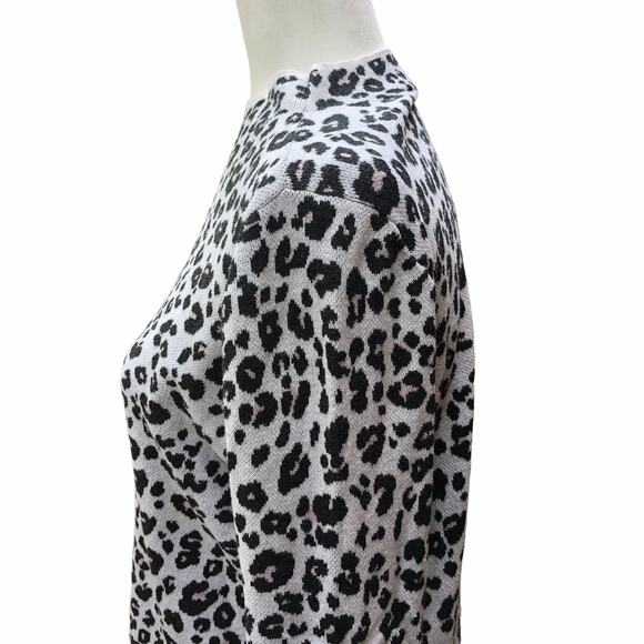 LOFT Cheetah Print White, Black, Pink Cozy Sweater - Picture 3 of 6